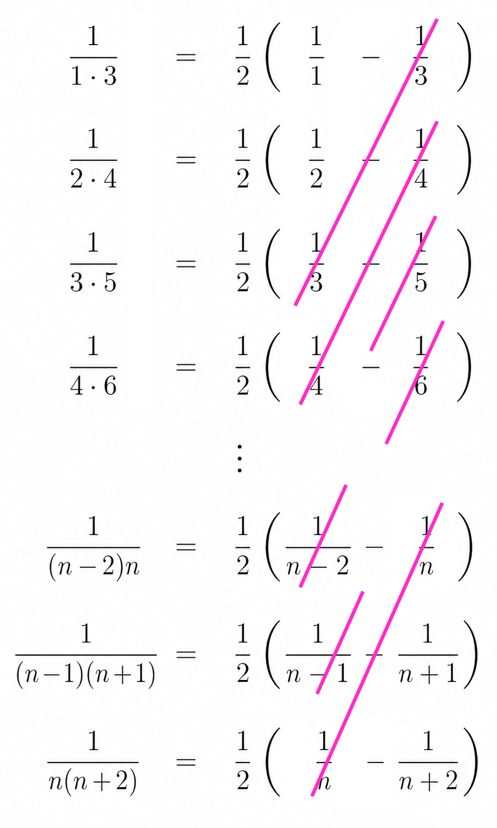 Partial fraction decomposition for the telescoping sum with gap two
