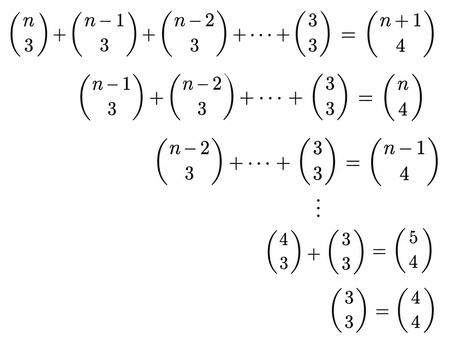 Triangular arrangement using the Hockey Stick Identity