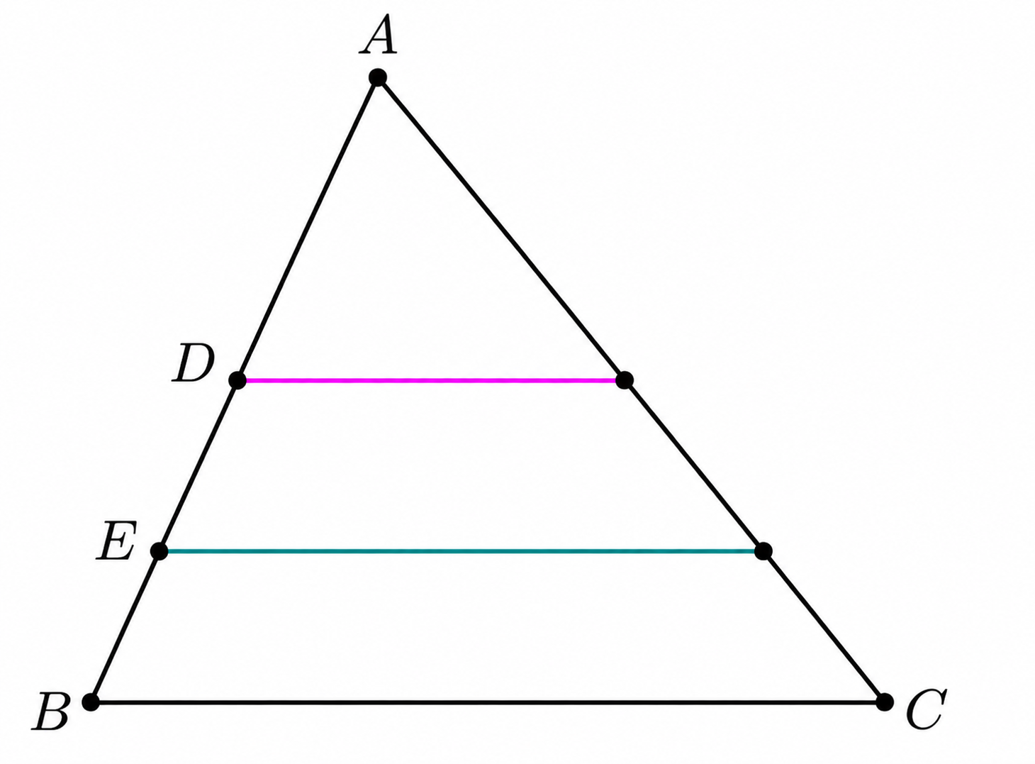 Triangle divided into three equal-area regions by two lines parallel to the base