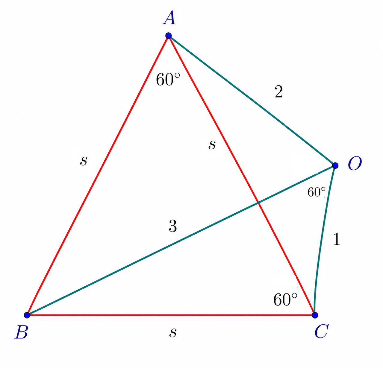 Cyclic quadrilateral OABC showing angles BOC and BAC equal to 60 degrees