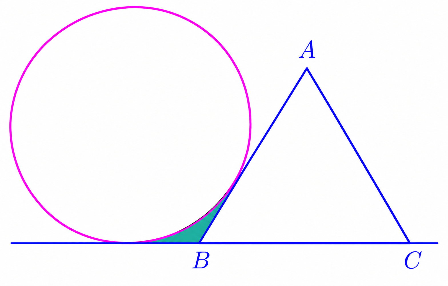 Equilateral triangle ABC and a circle tangent to line BC and externally tangent to side AB