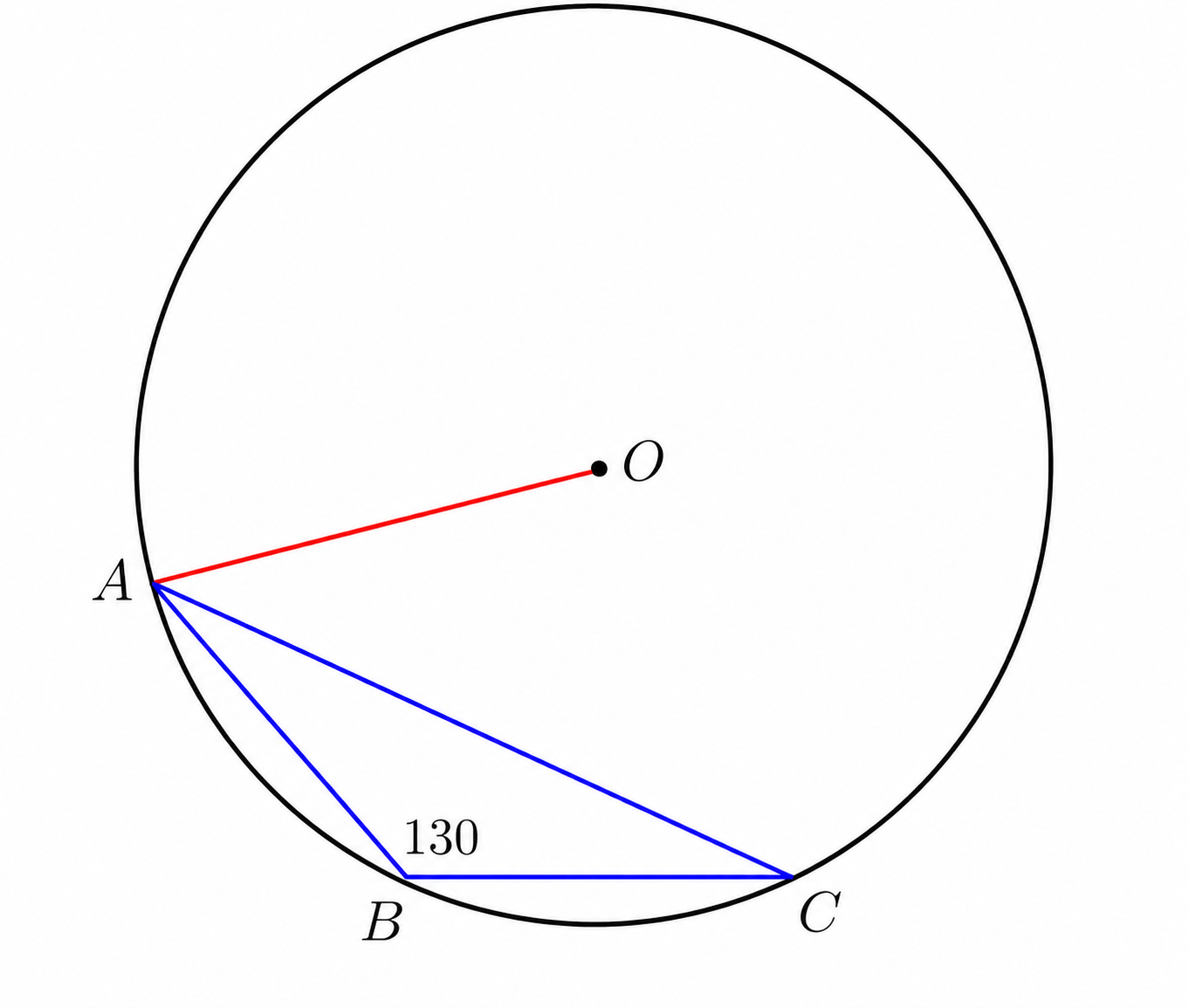 Triangle ABC inscribed in a circle with center O