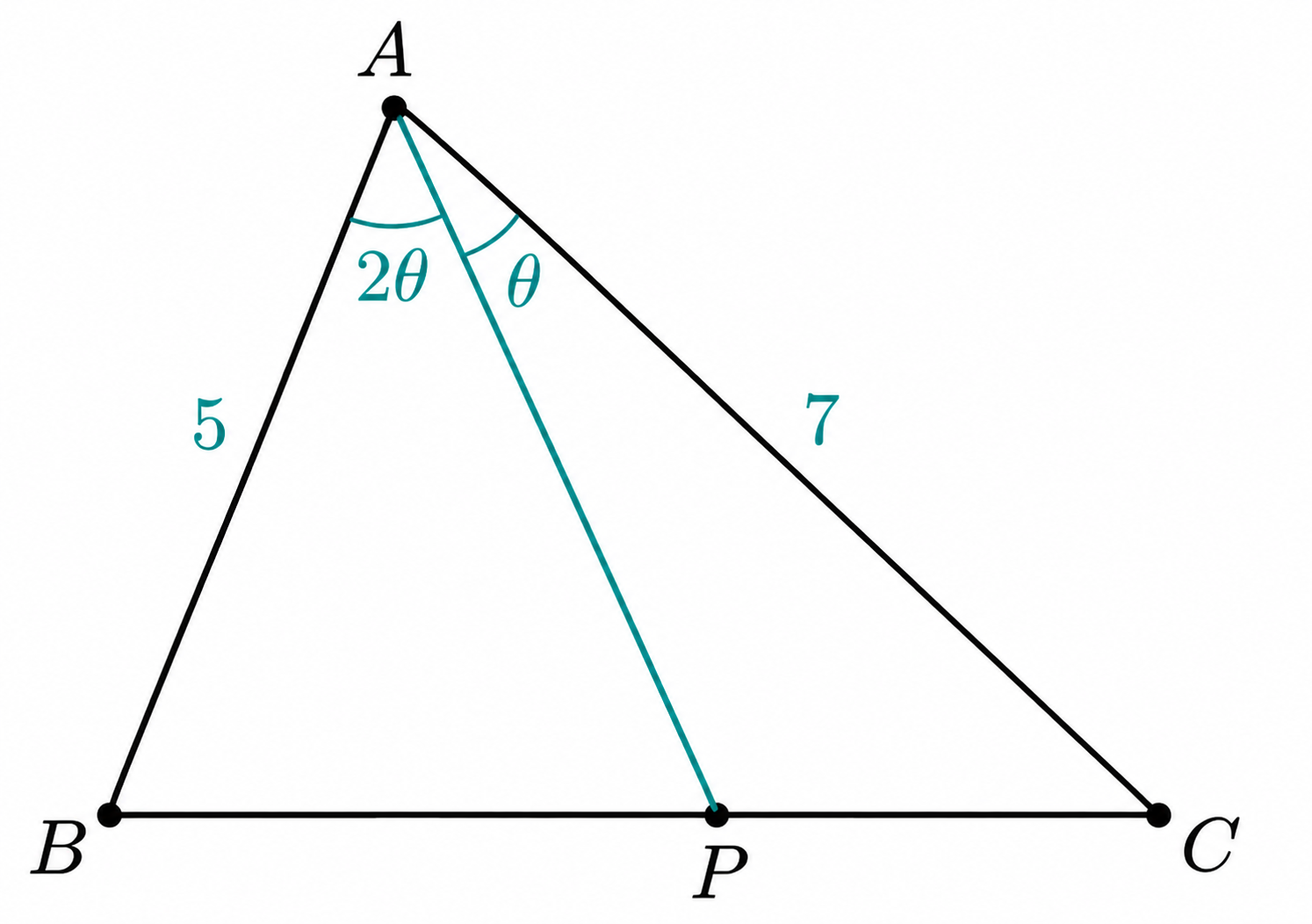 Triangle ABC with AP dividing angle A into 2 theta and theta