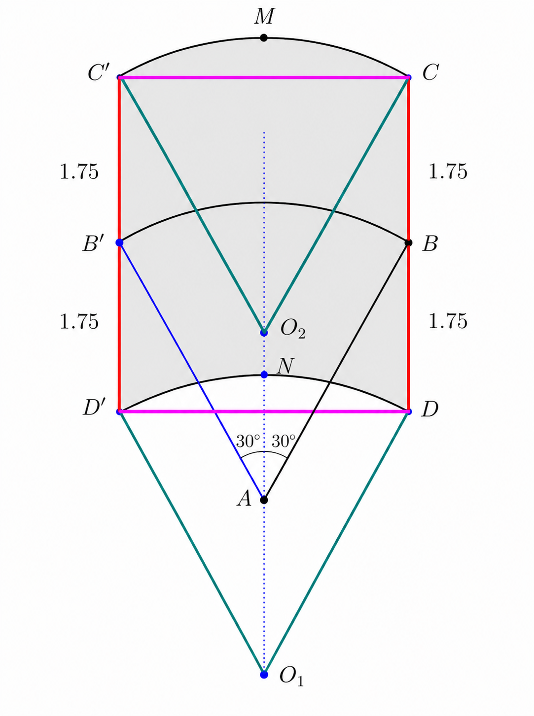 Circular segments CC prime M and DD prime N