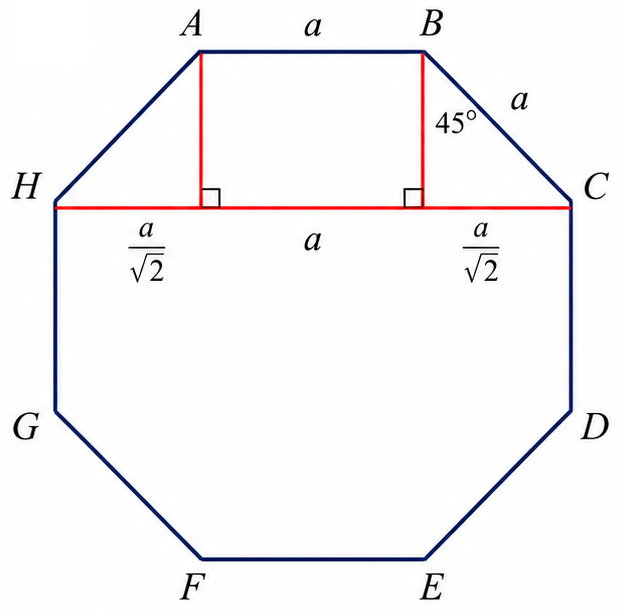 Regular octagon with diagonal AD of length a(√2+1)