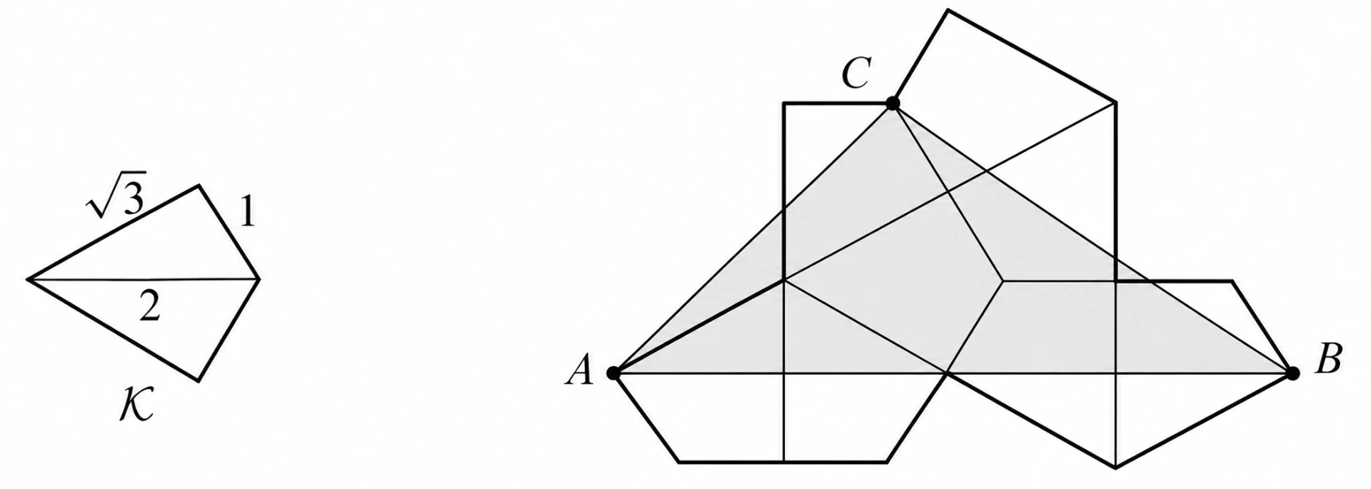 Eight copies of kite K forming a polygon containing triangle ABC