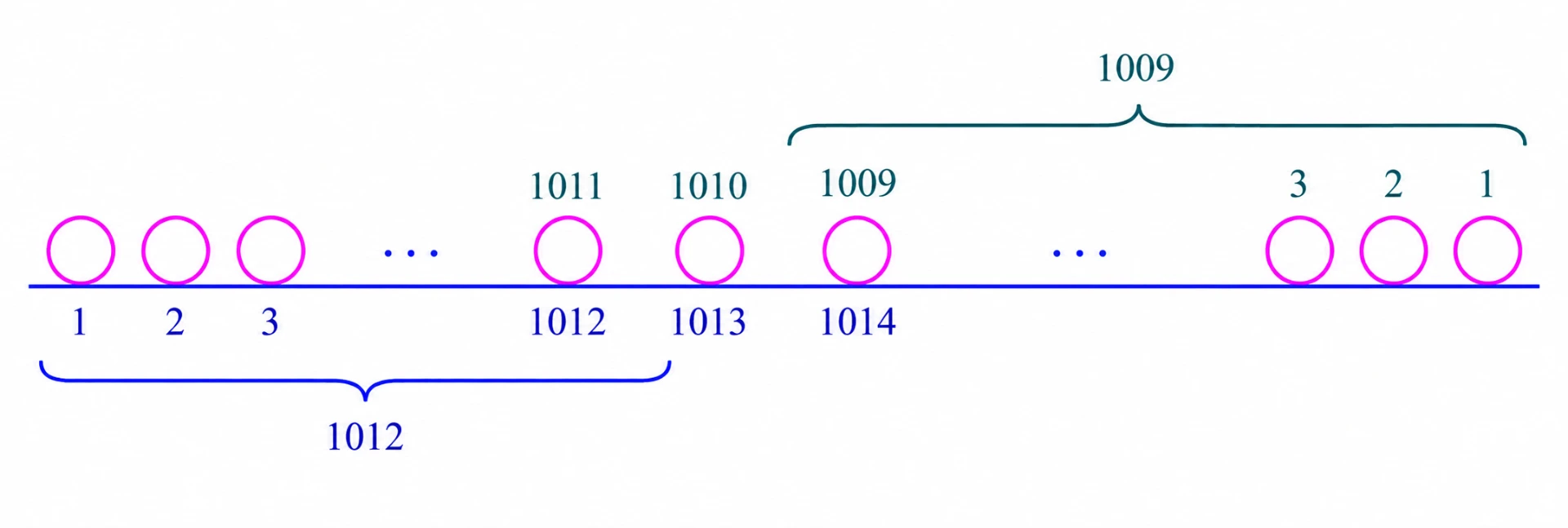 Diagram dividing the line into 1012 people on the left, one common person, and 1009 people on the right