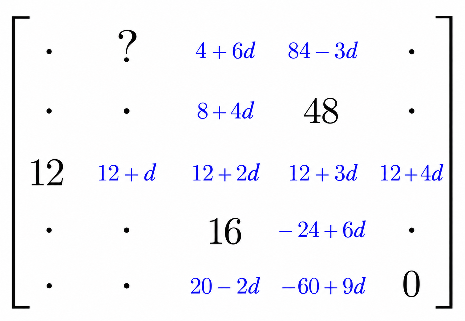 The array with the fourth column filled using its common difference