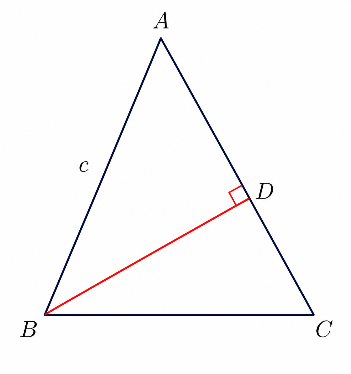 Triangle ABC with altitude BD drawn from B to AC