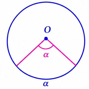 Central angle equal to arc alpha