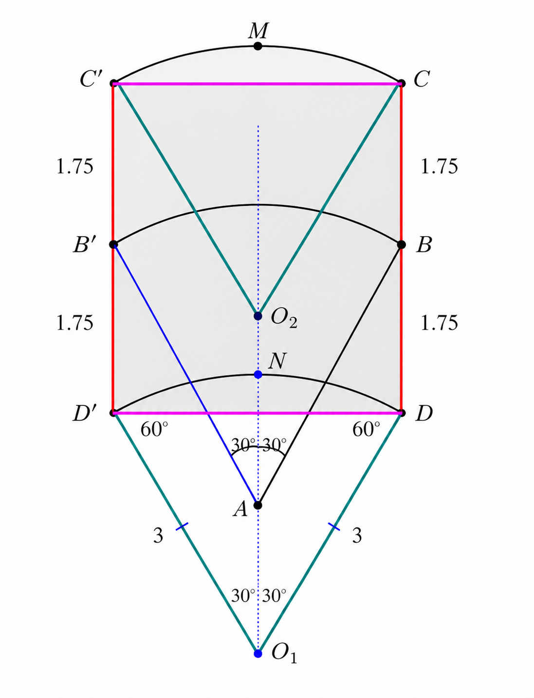 Equilateral triangle DD prime O1