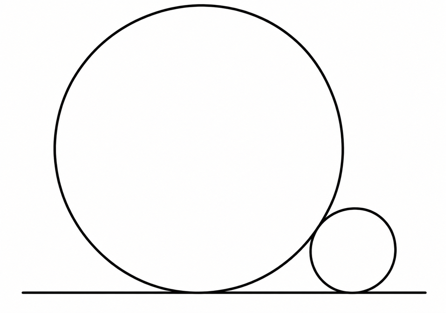 Two externally tangent circular pipes of radii 1 and 1/4 resting on a horizontal floor.