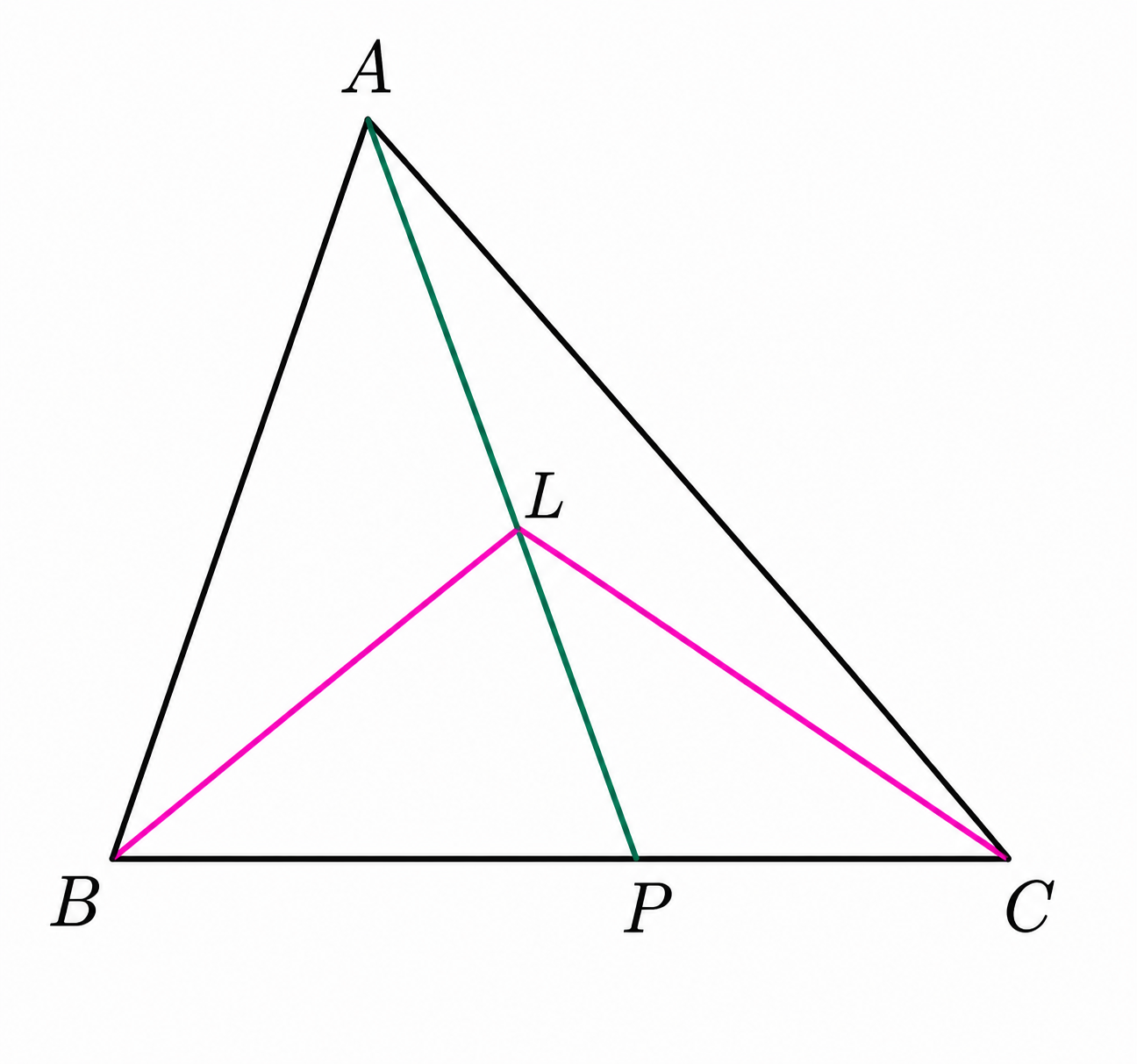 Triangle ABC with point L on cevian AP
