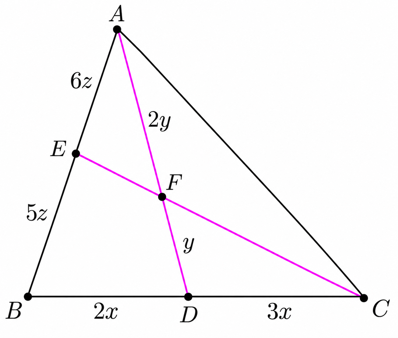 Menelaus' Theorem Example 2 with segment ratios