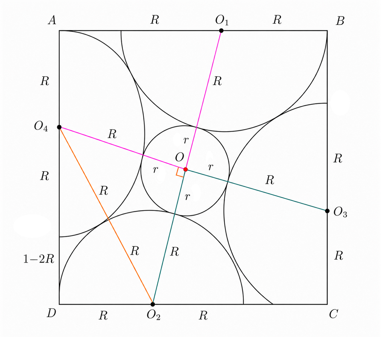 Right triangle used to calculate the radius R