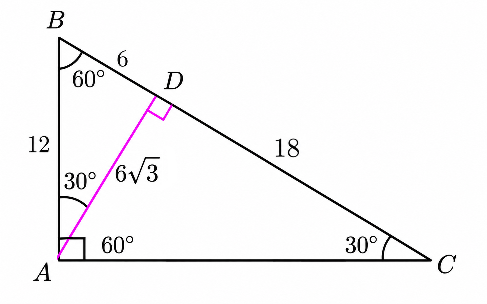 Triangle with BD equal to 6 and CD equal to 18
