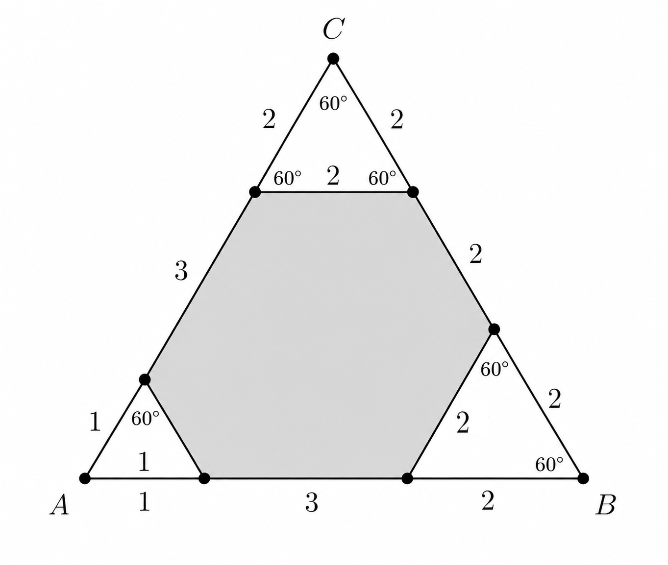 Equilateral triangle ABC showing side length 6