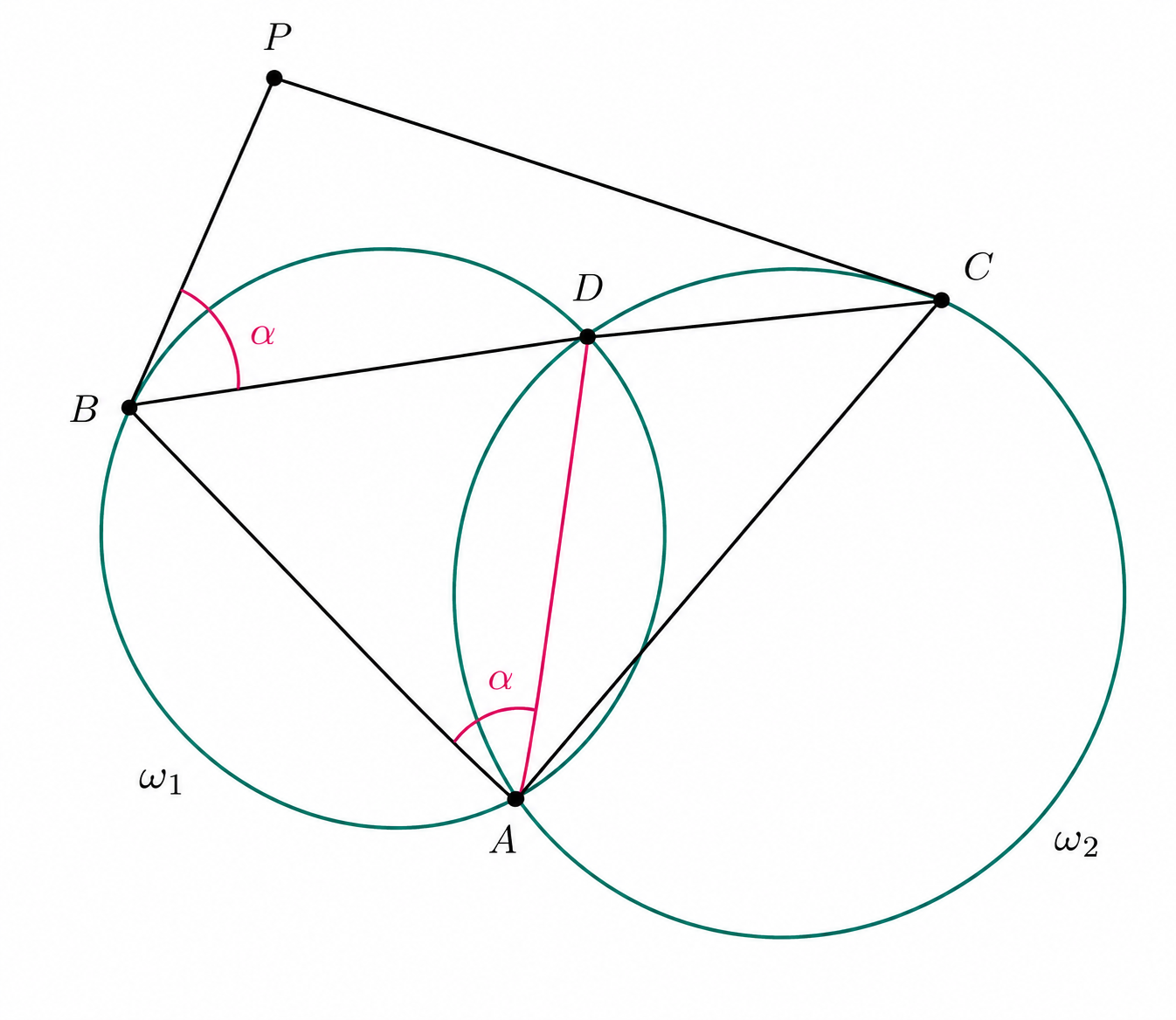First angle relation in the two-circle configuration