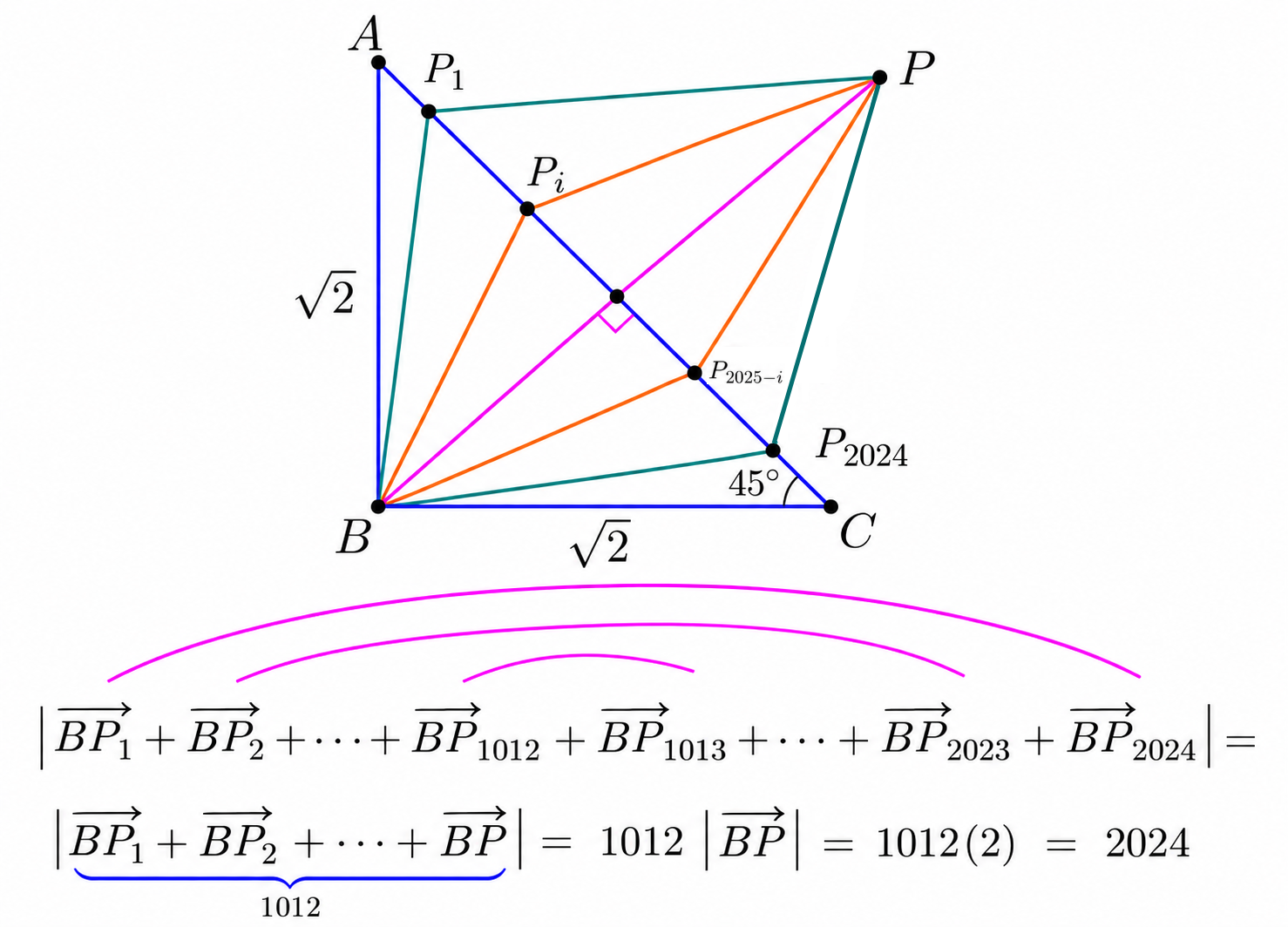 The case n equals 2024 showing the pairing of symmetric vectors