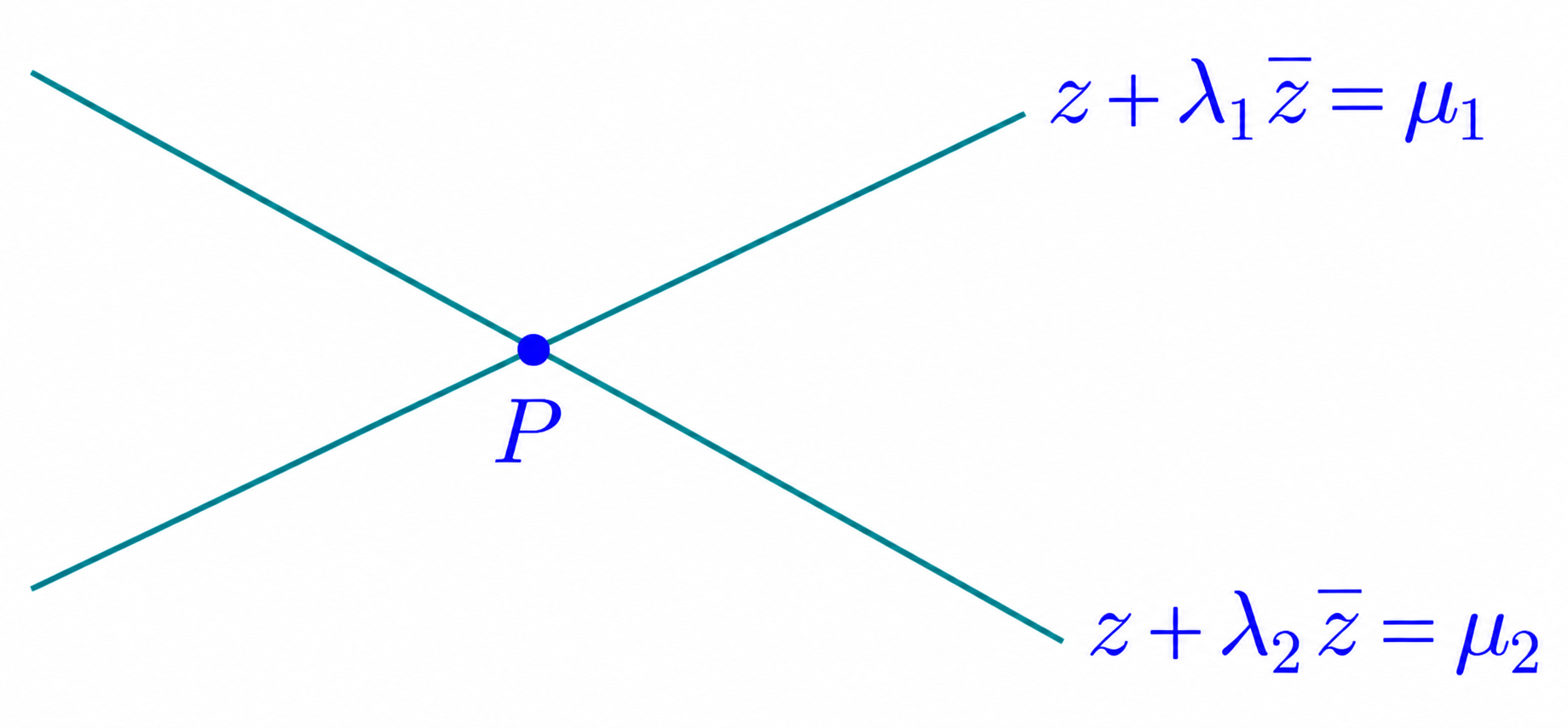 Two intersecting lines meeting at P