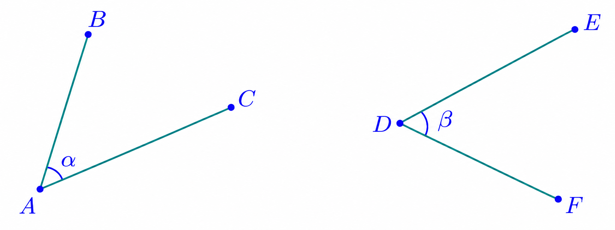Two angles BAC and EDF