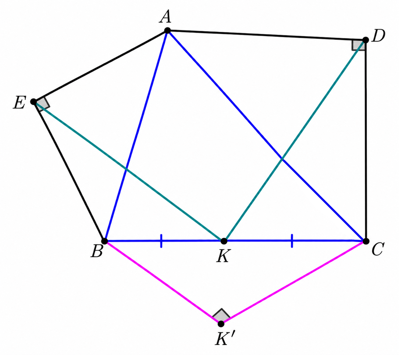 Additional right isosceles triangle BCK'